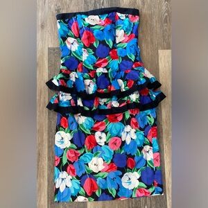 Floral Tiered Peplum Dress in Bright Multi